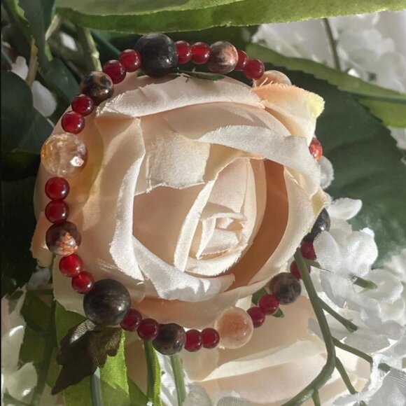 Crystal Bracelet Handmade with Carnelian & Bronzite: "Wild Spark" - Picture 2 of 4